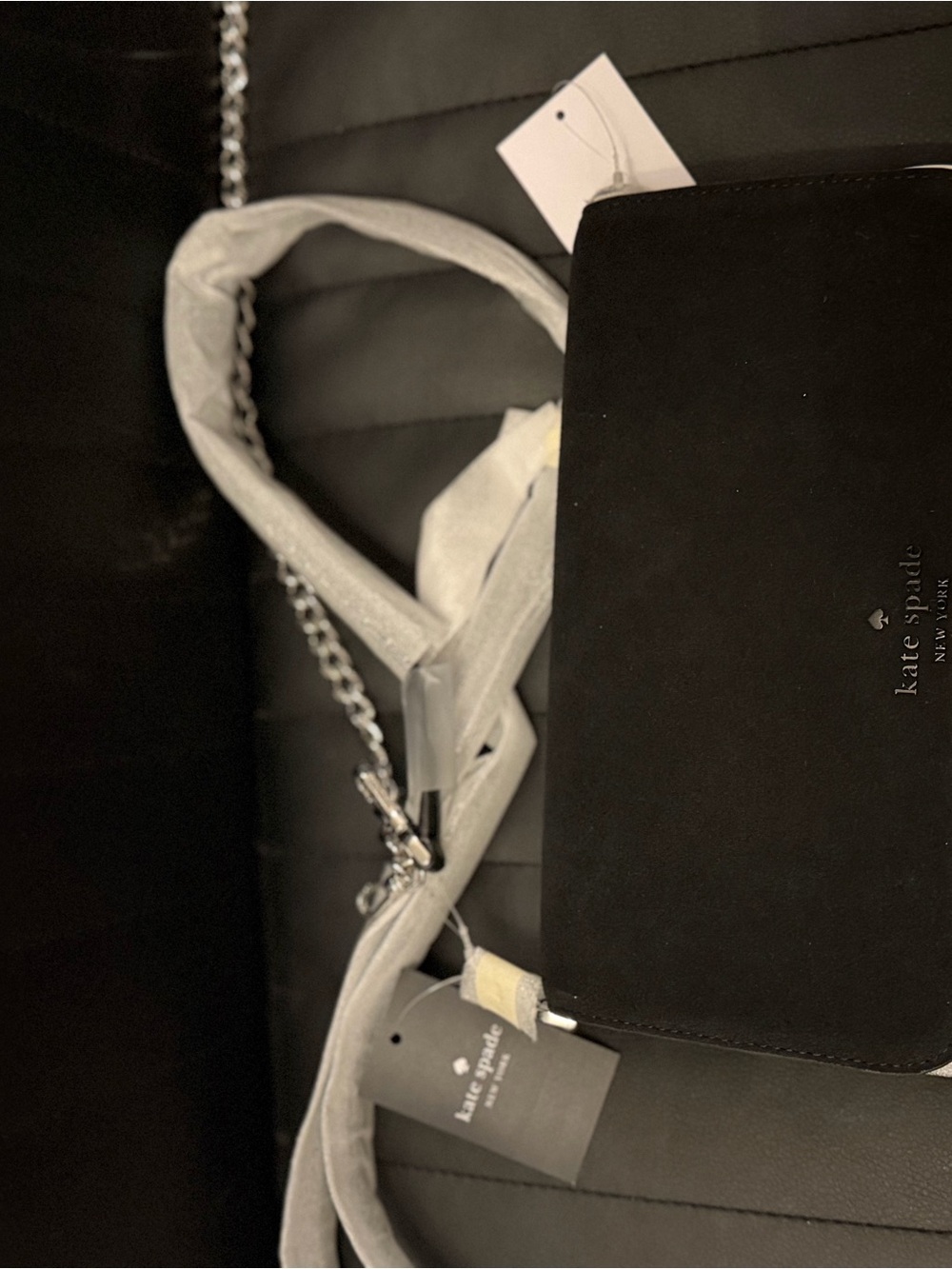 kate spade black crossbody with silver chain